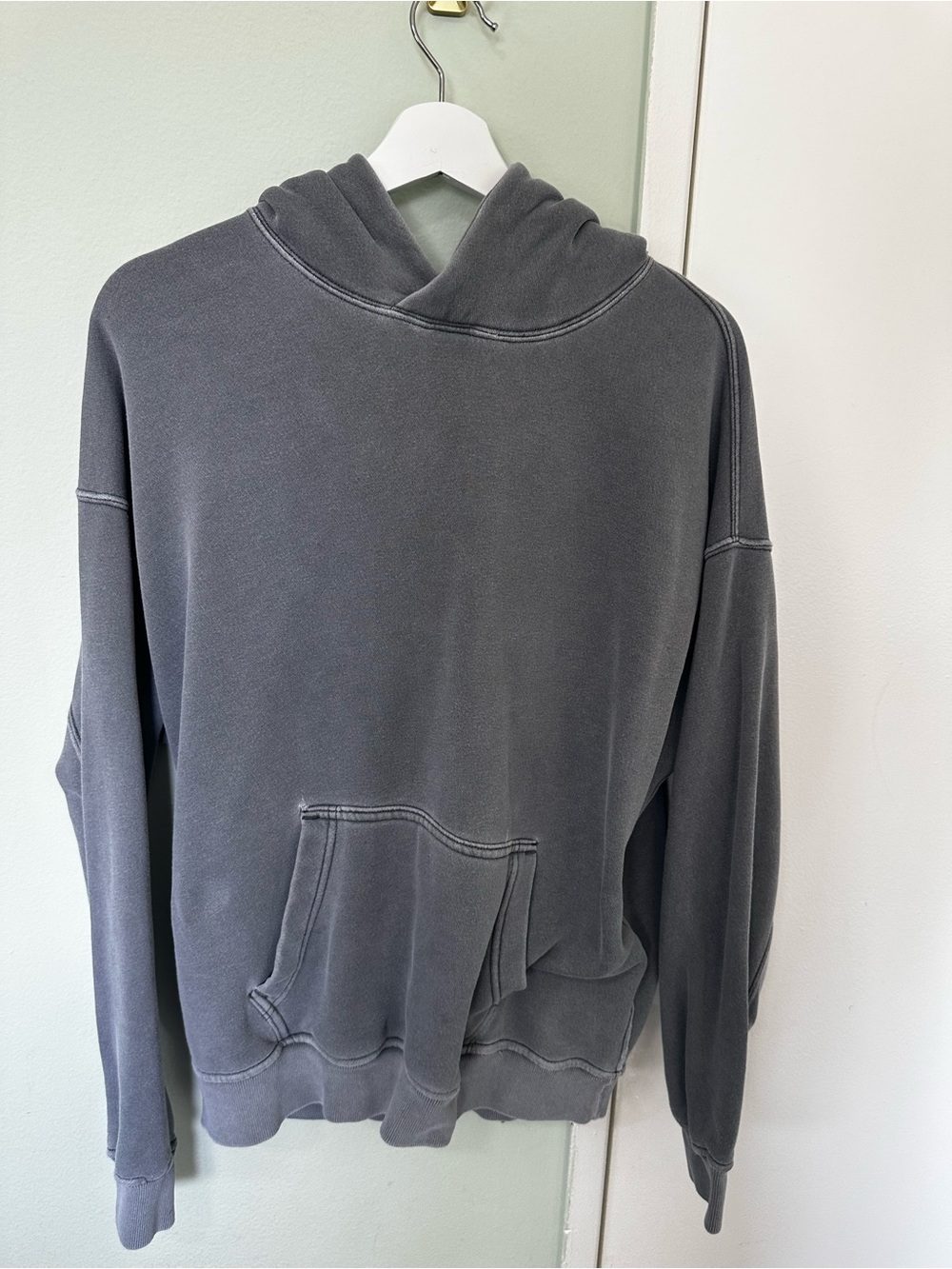 Abercrombie & Fitch Men's Washed Charcoal Gray Hoodie- unisex